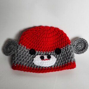 ADORABLE Sock Monkey Hat Infant Baby 0-6 Months Crochet